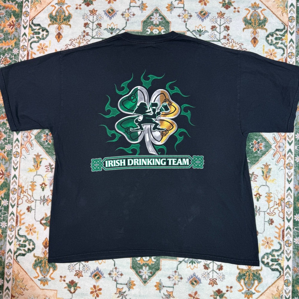 Vintage Irish Drinking Team T Shirt Black Graphic Tee‎ St Patricks Day Mens